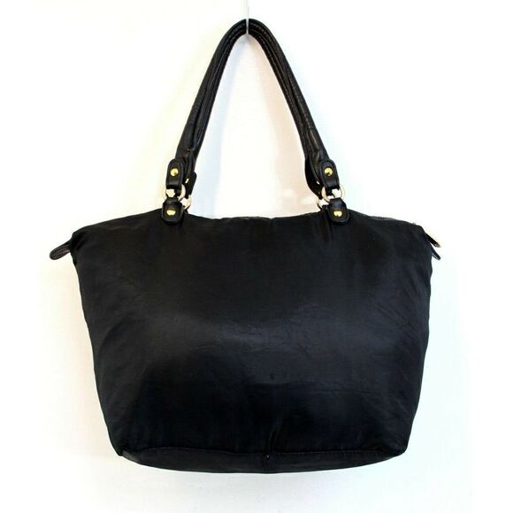 LARGE SAM EDELMAN BLACK NYLON VEGAN LEATHER HOBO TOTE SHOULDER BAG BOHO HANDBAG - Picture 5 of 10
